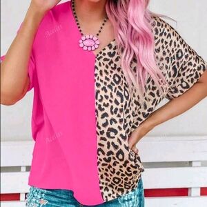 SHEIN Acelitt Summer Women's Contrasting Patchwork Leopard And Pink Blouse